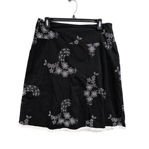 Black and White Floral Embroidered A - Line Skirt